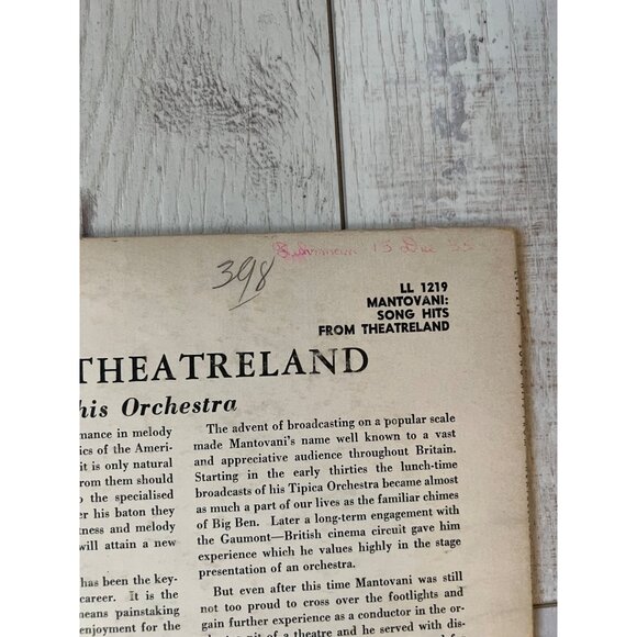 Mantovani Song Hits From Theatreland Vinyl Record LL 1219 Vintage Album - Picture 5 of 6